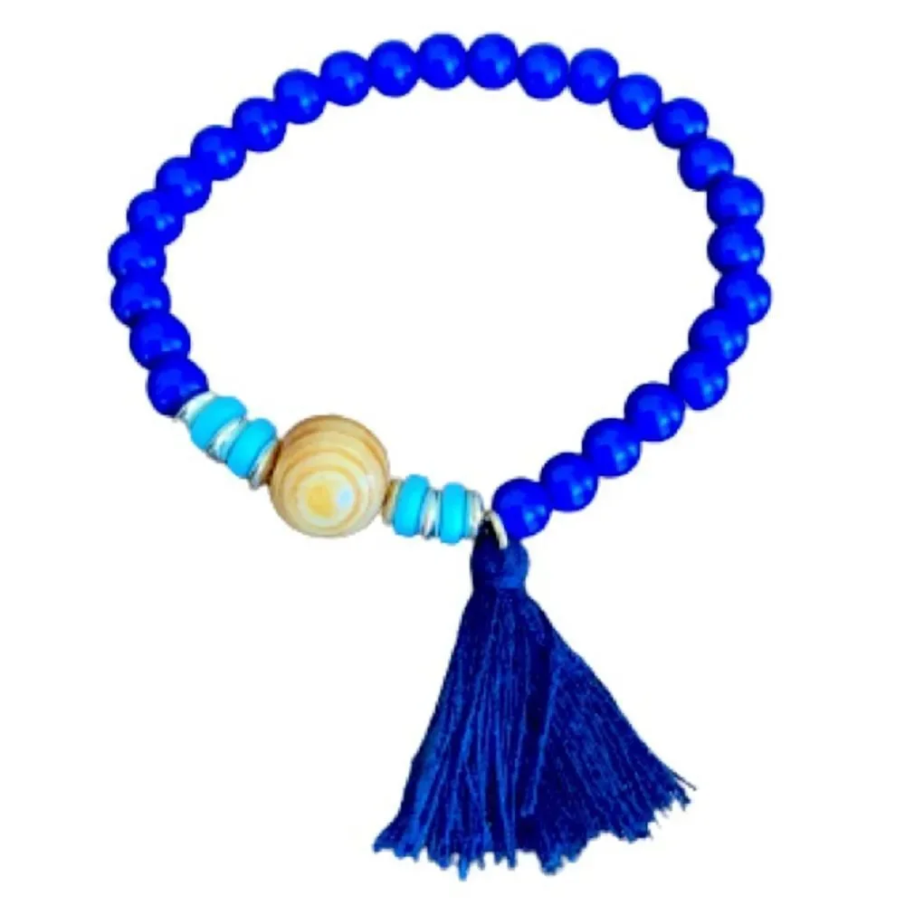 Azure Tassel Tree of Life Charm Bracelet Set Beaded Stretch